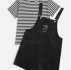 Striped Tee & Letter Bear Embroidery Overall Jumpsuit