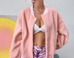 Striped Trim Fleece Bomber Jacket