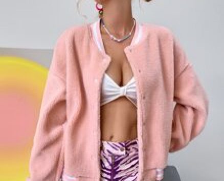 Striped Trim Fleece Bomber Jacket