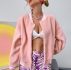 Striped Trim Fleece Bomber Jacket