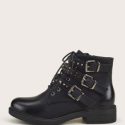 Studded Decor Buckle Detail Combat Boots