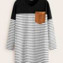 Suede Elbow Patched Striped Tee Dress