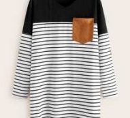 Suede Elbow Patched Striped Tee Dress