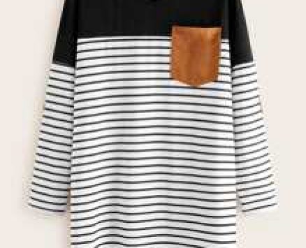 Suede Elbow Patched Striped Tee Dress
