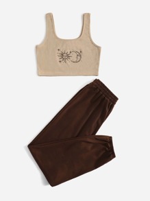 Sun And Moon Graphic Tank Top & Sweatpants