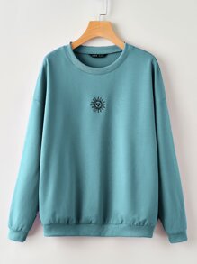 Sun Embroidery Drop Shoulder Oversized Sweatshirt