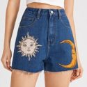 Sun & Moon Graphic Denim Shorts