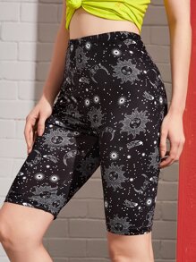 Sun & Moon Print Biker Shorts