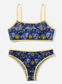 Sun & Moon Print Contrast Binding Lingerie Set