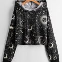 Sun & Moon Print Drawstring Hoodie