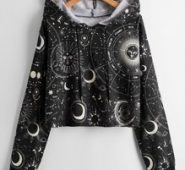 Sun & Moon Print Drawstring Hoodie