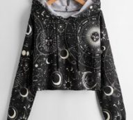 Sun & Moon Print Drawstring Hoodie