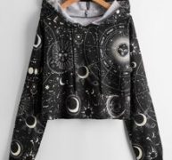 Sun & Moon Print Drawstring Hoodie