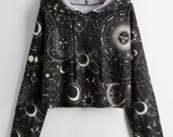 Sun & Moon Print Drawstring Hoodie