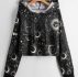 Sun & Moon Print Drawstring Hoodie