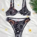 Sun & Moon Print Push Up High Cut Bikini Swimsuit