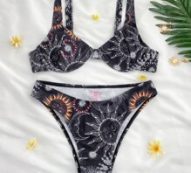 Sun & Moon Print Push Up High Cut Bikini Swimsuit
