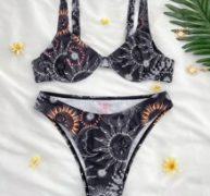 Sun & Moon Print Push Up High Cut Bikini Swimsuit