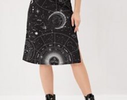 Sun & Moon Print Split Side Skirt