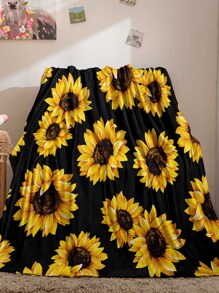 Sunflower Print Warm Plush Flannel Throw