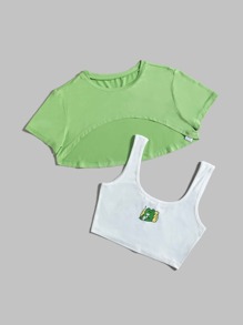 Super Crop Tee & Frog Print Tank