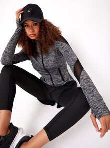 Super Elastic Mesh Insert Hooded Sports Jacket