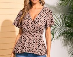 Surplice Neck Allover Print Peplum Blouse