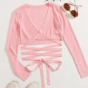 Surplice Neck Crisscross Knot Hem Cardigan