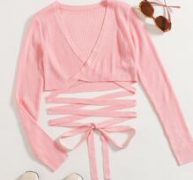 Surplice Neck Crisscross Knot Hem Cardigan