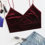 Surplice Neck Velvet Crop Cami Top