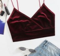 Surplice Neck Velvet Crop Cami Top