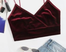 Surplice Neck Velvet Crop Cami Top