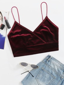 Surplice Neck Velvet Crop Cami Top