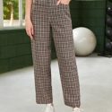 Tartan Print Zip Up Straight Leg Pants