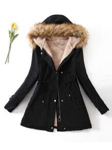 Teddy Lined Drawstring Parka Coat