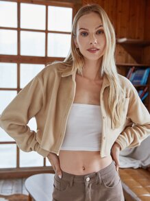 Teddy Solid Crop Jacket