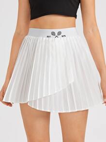 Tennis Racket Graphic Pleated Skirt