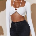 Tie Back Rib Knit Crop Tee