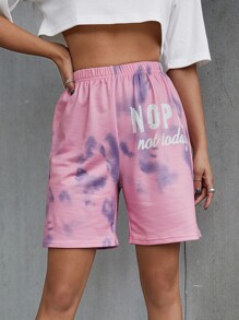 Tie Dye And Letter Graphic Track Shorts