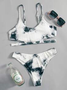 Tie Dye Cut Out Bikini Swimsuit