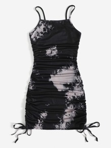 Tie Dye Drawstring Ruched Dress