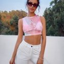 Tie Dye Sheer Tank Crop Top Without Bra