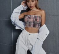 Tie Dye Shirred Frill Trim Tube Crop Top