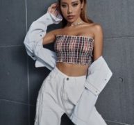 Tie Dye Shirred Frill Trim Tube Crop Top