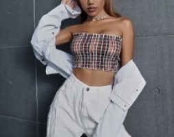 Tie Dye Shirred Frill Trim Tube Crop Top