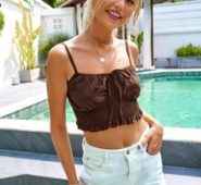 Tie Front Shirred Frilled Cami Top