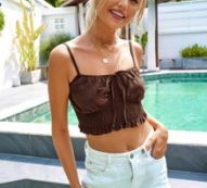 Tie Front Shirred Frilled Cami Top