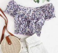 Tie Front Shirred Waist Ditsy Floral Top