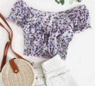 Tie Front Shirred Waist Ditsy Floral Top