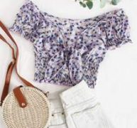 Tie Front Shirred Waist Ditsy Floral Top